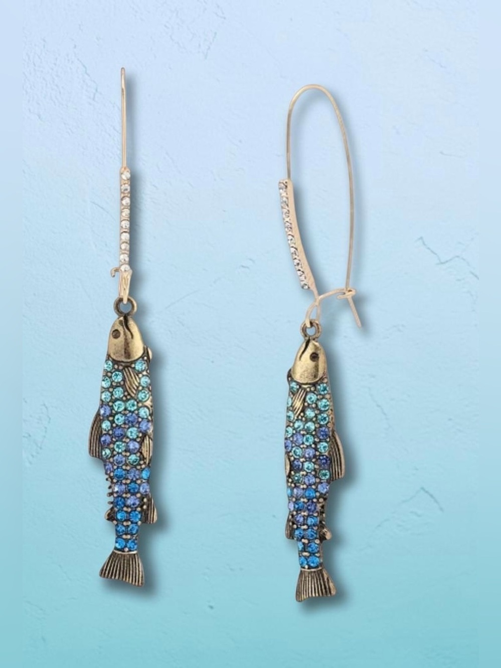 Betsey Johnson Blue Crystal Fish Drop Earrings - Picture 13 of 16